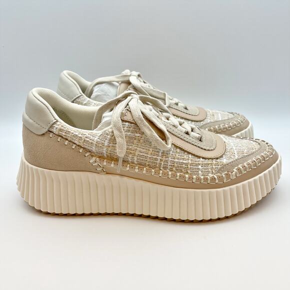 Dolce Vita Women's Dolen Leather Sneaker Size 7 Ivory Tan Lace-Up Closure NIB - Picture 2 of 11